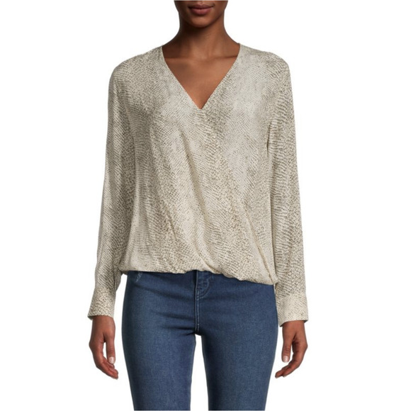 RAILS Hillary Snakeskin-Print Surplice Top Faux Wrap in Cream - Picture 2 of 13